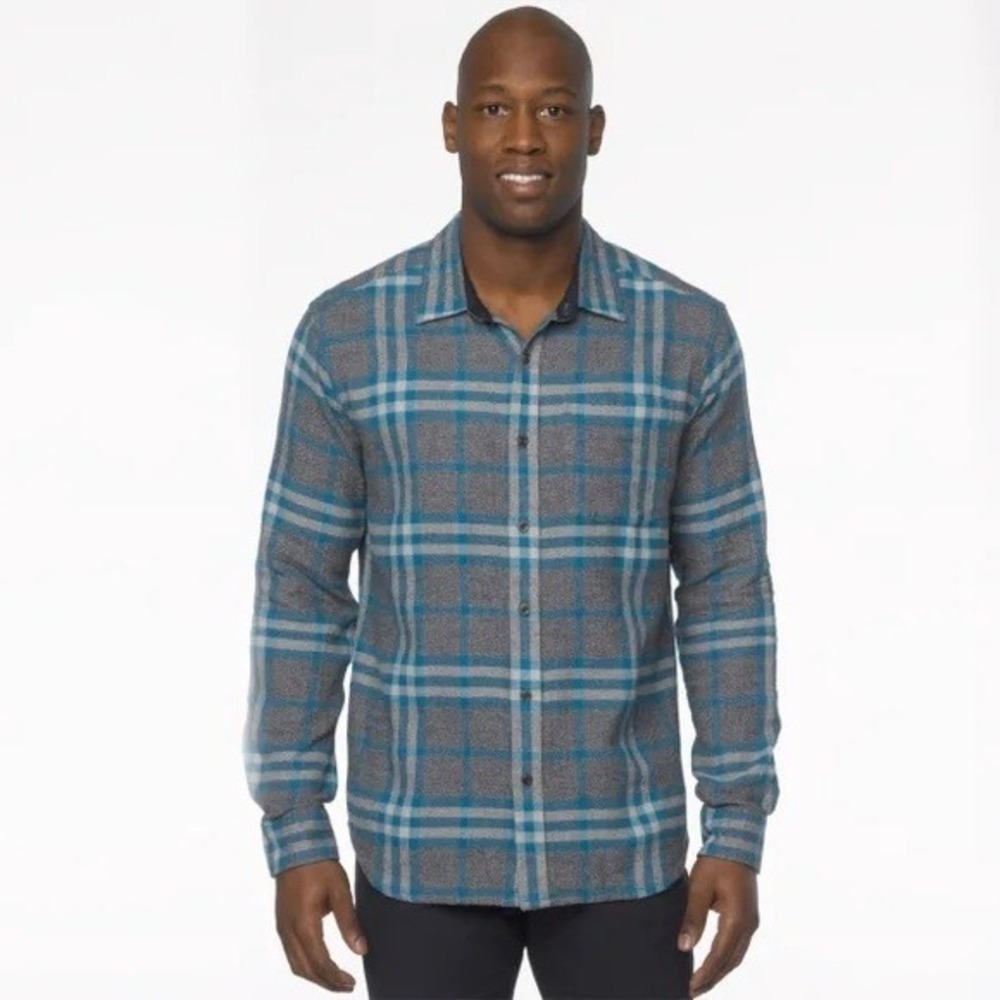Prana Woodman Flannel Shirt Mens Size M Blue Organic Cotton Lumberjack Gorpcore